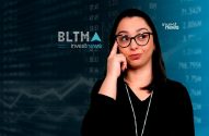 Mulher de óculos pensativa, com o dedo na têmpora, em frente a gráficos e dados financeiros. Logotipos Investnews visíveis.