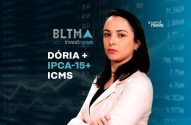 Mulher com braços cruzados à frente de dados financeiros e textos "Dória, IPCA-15, ICMS", com logo Investnews.