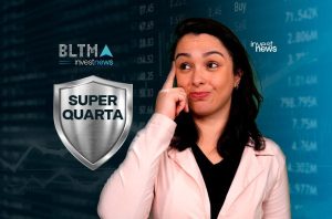 Mulher pensativa com mão na têmpora em fundo financeiro. Escudo "SUPER QUARTA" e logos Investnews.