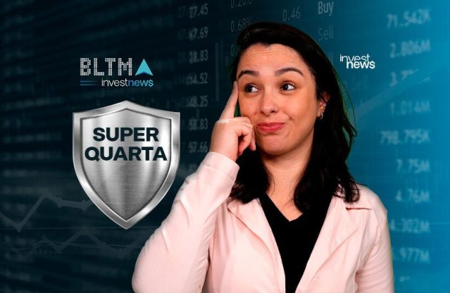 Mulher pensativa com mão na têmpora em fundo financeiro. Escudo "SUPER QUARTA" e logos Investnews.