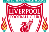 Escudo do Liverpool FC, com o Liver Bird, chamas, "You'll Never Walk Alone" e "EST. 1892".