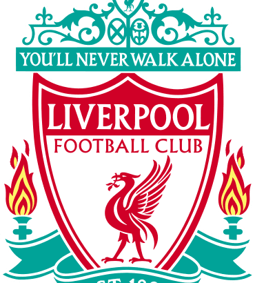 Escudo do Liverpool FC, com o Liver Bird, chamas, "You'll Never Walk Alone" e "EST. 1892".