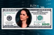Mulher questionadora em nota de US$100. Fundo com dados financeiros e logos investnews.