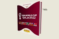 Capa do álbum da Copa do Mundo FIFA Catar 2022 da Panini, exibindo o logo e bandeiras de países.