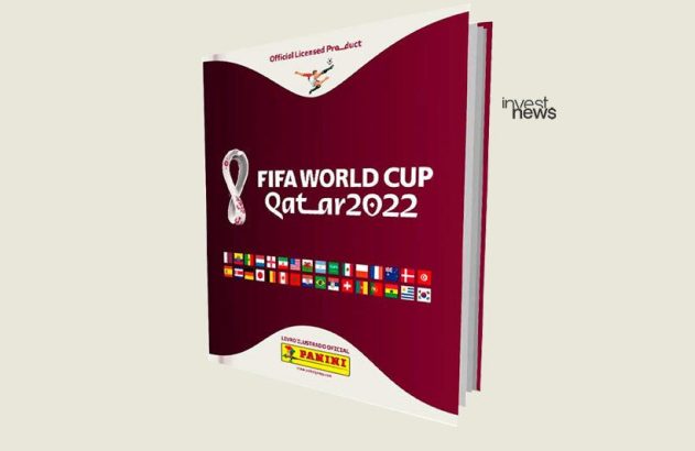 Capa do álbum da Copa do Mundo FIFA Catar 2022 da Panini, exibindo o logo e bandeiras de países.