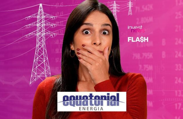 fabiana ortega, apresentadora do investnews, com a mão na boca e ao fundo o logo da equatorial