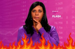 tatiana santiago, apresentadora do investnews, com a mão no queixo