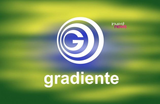 Logo da Gradiente (G em círculos) sobre fundo verde e amarelo, com o texto 'invest news'.