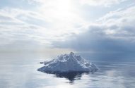 Iceberg derretendo no oceano. Aquecimento global e mudanças climáticas