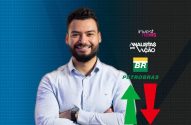 Homem sorrindo. Logos 'Invest News', 'Analistas em Ação', Petrobras, e setas de alta/baixa para análise financeira.