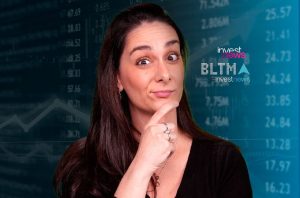 Mulher com expressão questionadora e mão no queixo, em frente a dados financeiros de mercado. Logo Invest News visível.