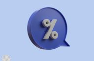 Ícone 3D: símbolo de porcentagem em balão de fala azul.