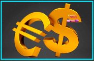 Símbolos do Euro e Dólar dourados, entrelaçados, com logo 'invest news'.