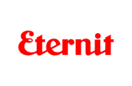 Logotipo Eternit em texto vermelho estilizado.