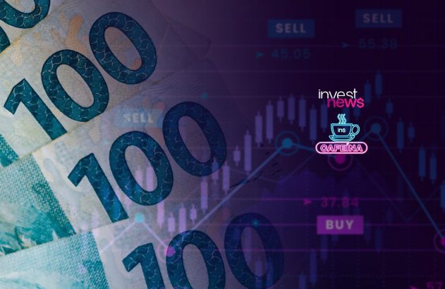 Notas de dinheiro e gráficos financeiros digitais (fundos, cripto).