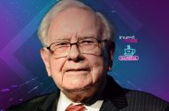 Warren Buffett em destaque, com fundo digital roxo e azul, e logos "invest news" e "CAFÉINA" na lateral.