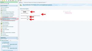 Interface de declaração de IR: campos para rendimentos tributáveis PJ com exigibilidade suspensa. Setas apontam.