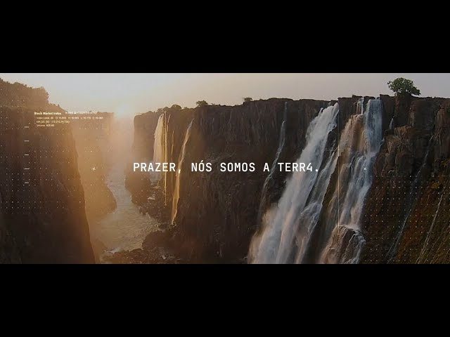 Grandes cachoeiras e cânion ao pôr do sol. Texto: PRAZER, NÓS SOMOS A TERR4.