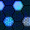 Padrão hexagonal digital azul com algumas células iluminadas.