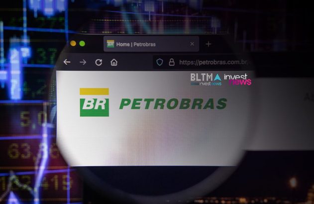 Navegador exibe site da Petrobras (petrobras.com.br) sobre gráficos financeiros. Marca d'água 'BLTMA invest news'.