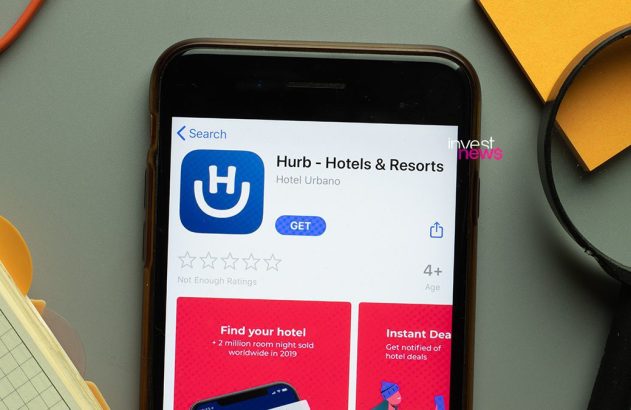 Tela de celular exibindo o aplicativo Hurb (Hotels & Resorts), com o botão "GET" visível.