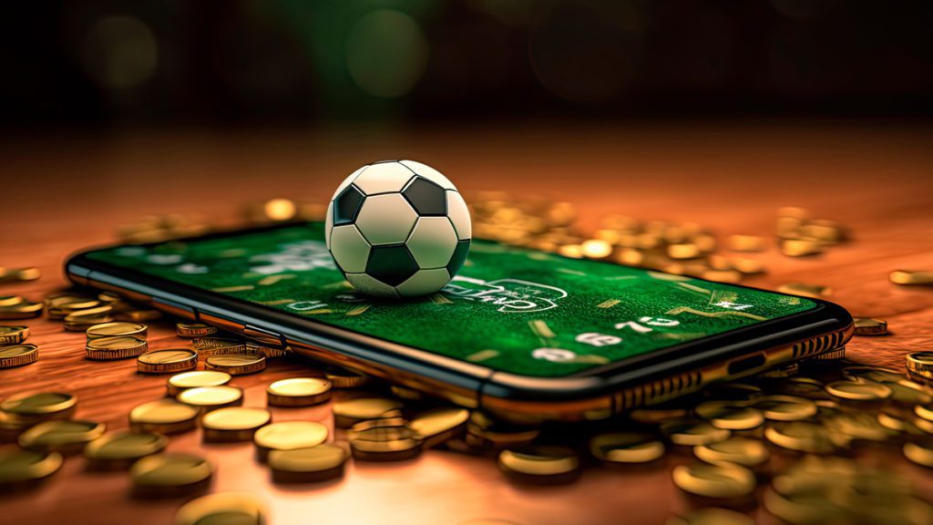 Celular sobre moedas com uma bola ilustrativa sobre o aparelho.