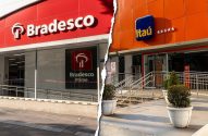 Agências Bradesco (vermelha) e Itaú (laranja) lado a lado para comparação.
