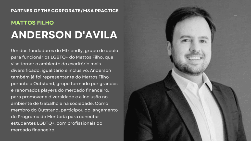 Foto de Anderson D'Avila, parceiro de Corporate/M&A Practice do Mattos Filho, sorrindo.