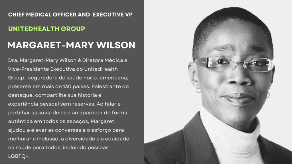 Retrato P&B da Dra. Margaret-Mary Wilson, Diretora Médica e VP Executiva da UnitedHealth Group.