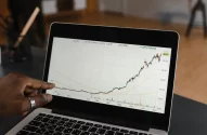 uma pessoa apontando para um gráfico em um laptop