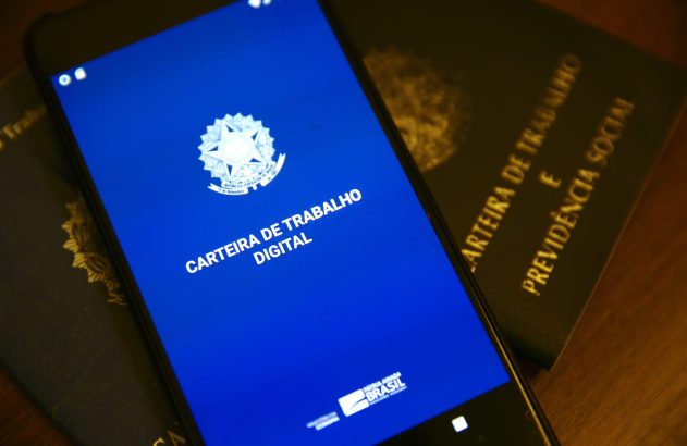 Imagem de um celular com a carteira de trabalho digital