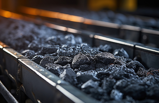 Esteira de produção com minério de ferro