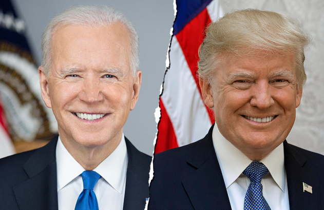 Joe Biden e Donald Trump separados por um rasgo.