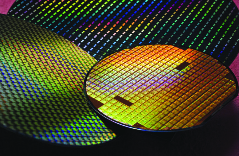 Wafer de silício de 12 polegadas feito em fábrica da TSMC, em Taiwan. Divulgação/TSMC