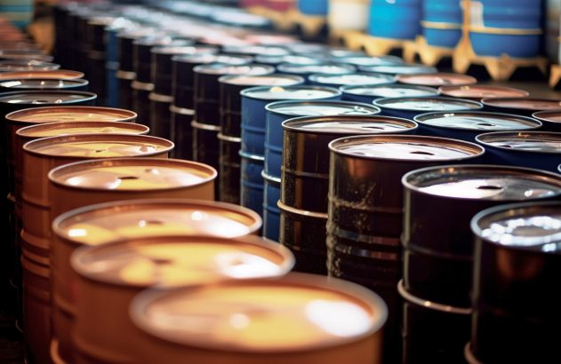 Barris de petróleo enfileirados