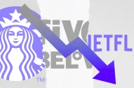Ilustração ações Starbucks; Five Below e Netflix; em queda