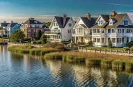 Casas luxuosas à beira-mar com vista para a baía em Rehoboth Beach, Delaware, luxo, beira-mar, casas, baía