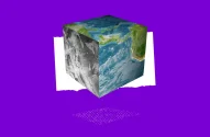 Ilustração com representação do planeta Terra em formato de um cubo; terra quadrada