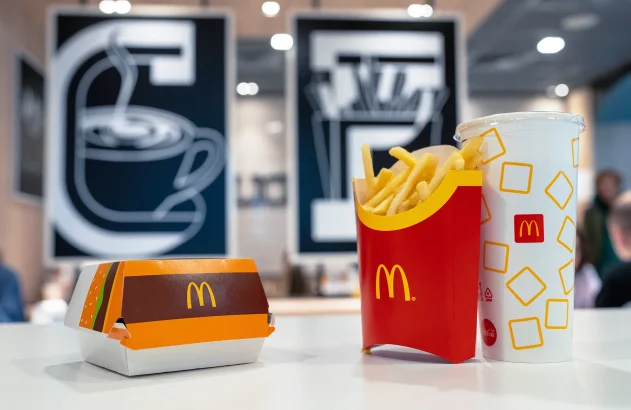 Combo com hambúrguer, batata frita e bebida da rede de fast food McDonalds
