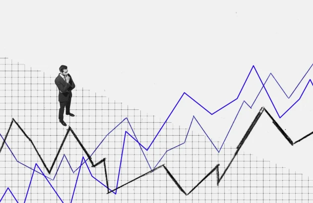 Colagem representando visualização de três gráficos ascendentes com curvas diferentes