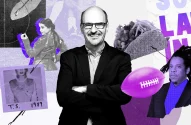 Ilustração de João Brito sobre foto de Isaac Mizrahi, economista carioca que é CEO da agência Alma