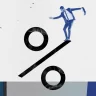 Ilustração mostrando o sinal de percentual e um homem se equilibrando sobre o sinal