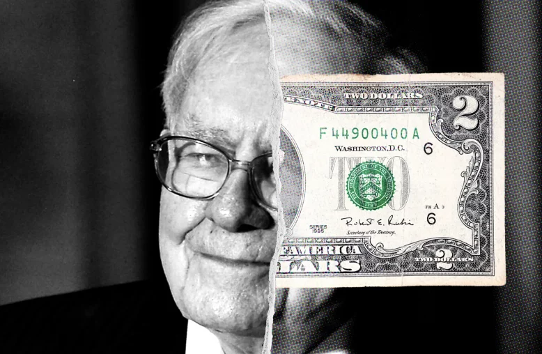 Imagem de Warren Buffet e de uma cédula em dólar