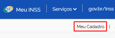 Botão 'Meu Cadastro' no site gov.br/inss, destacado.