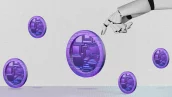 inteligência artificial (IA) rolando uma moeda roxa