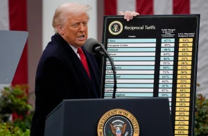 Donald Trump, presidente dos EUA, anuncia tarifas recíprocas na Casa Branca