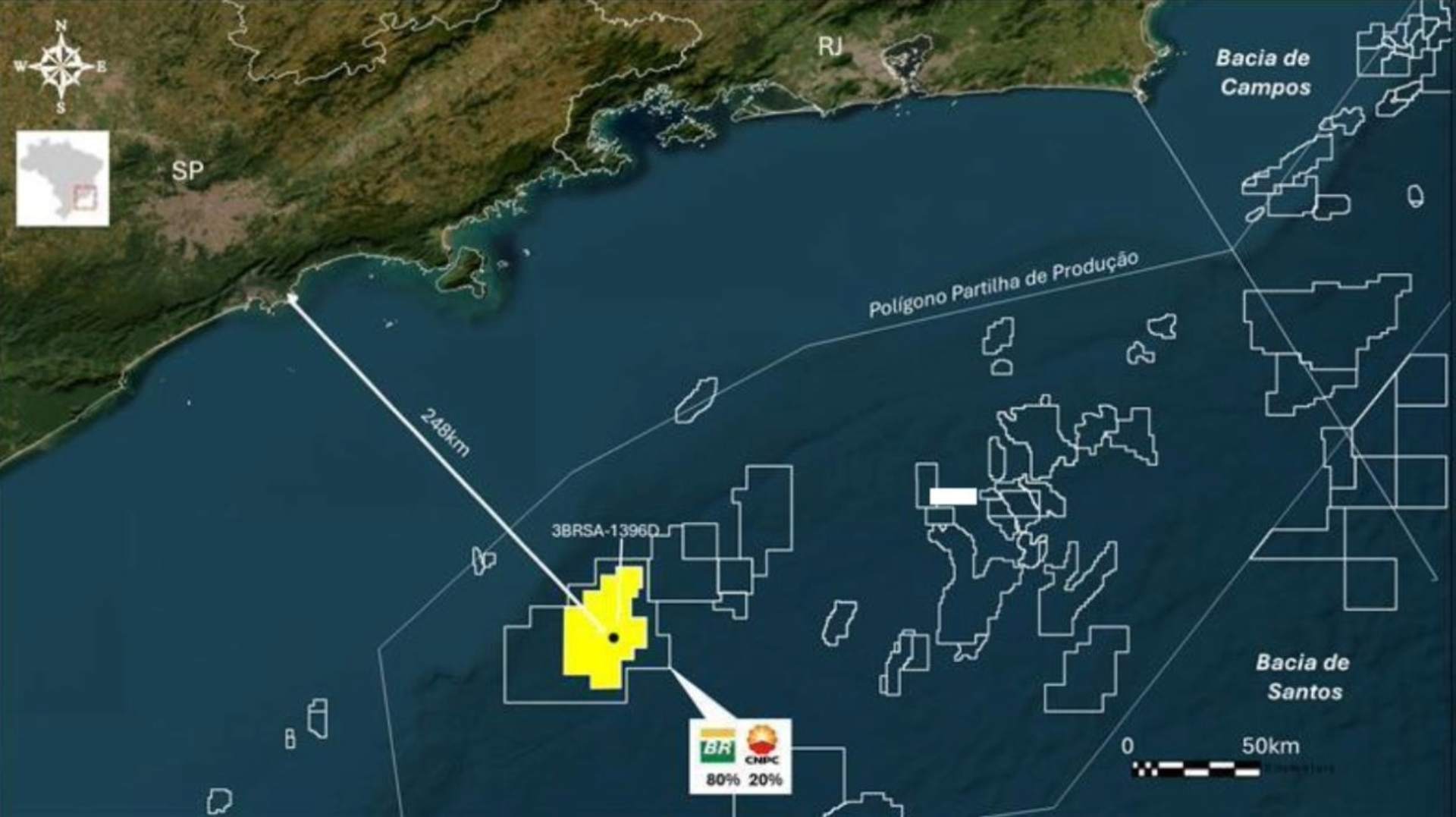 Mapa descoberta petróleo pela Petrobras
