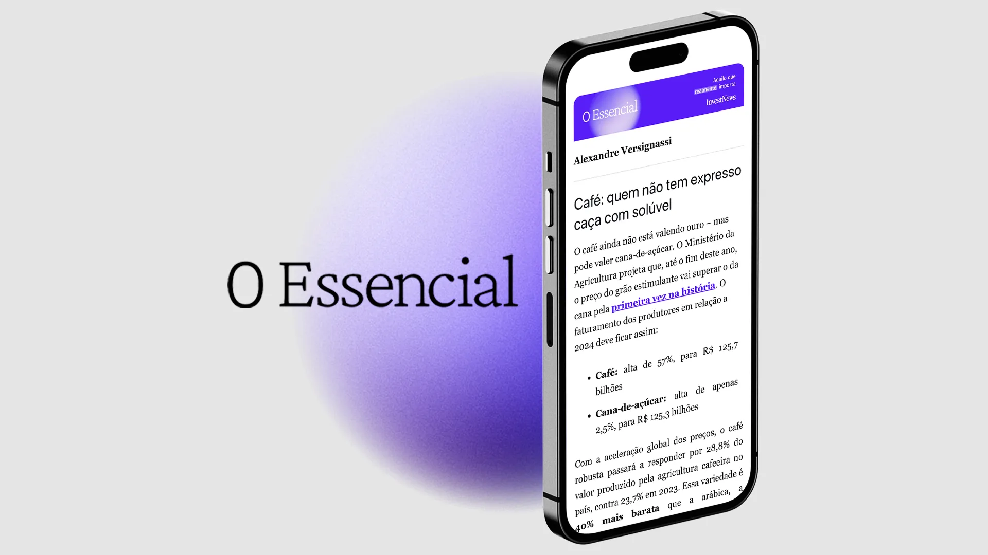 Design da newsletter O Essencial, do InvestNews
