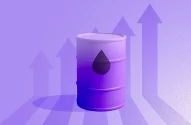 Imagem de um barril de petróleo em um fundo degradê lilás