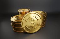 Stablecoins amontoadas, em formato de moedas de ouro